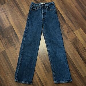 Levi’s Ribcage Straight Jeans Size 27- Blue Denim, High Waist, Button Up